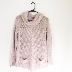 Anthropologie- Guinevere light pink wool cowl neck sweater w/ pockets